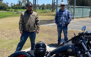 Steve and Ben Garcia with their Harley Davidson motorcycles
